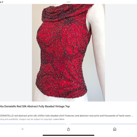 Andretta Donatello SILK red hand-beaded top VINTAGE 1990 XS -S ABSTRACT Roses - Picture 1 of 14
